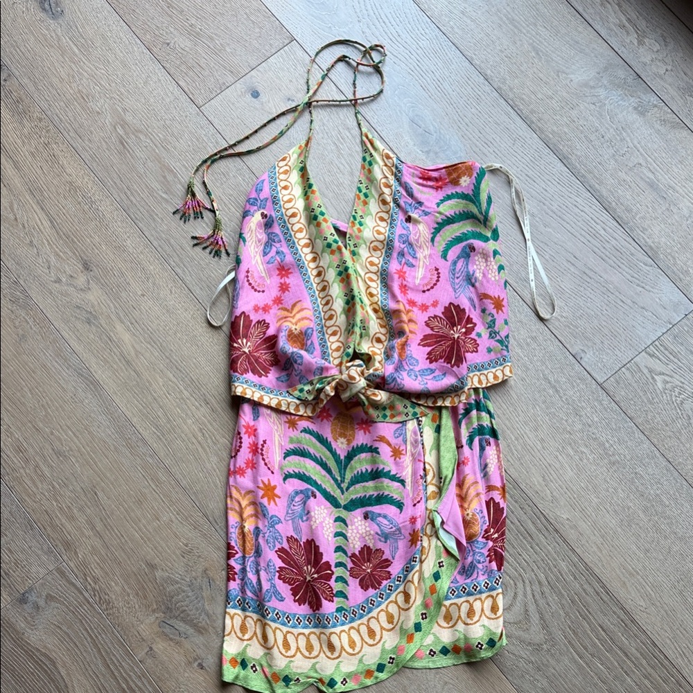Farm Rio Pink Tropical Print Halter Too and Skirt Set